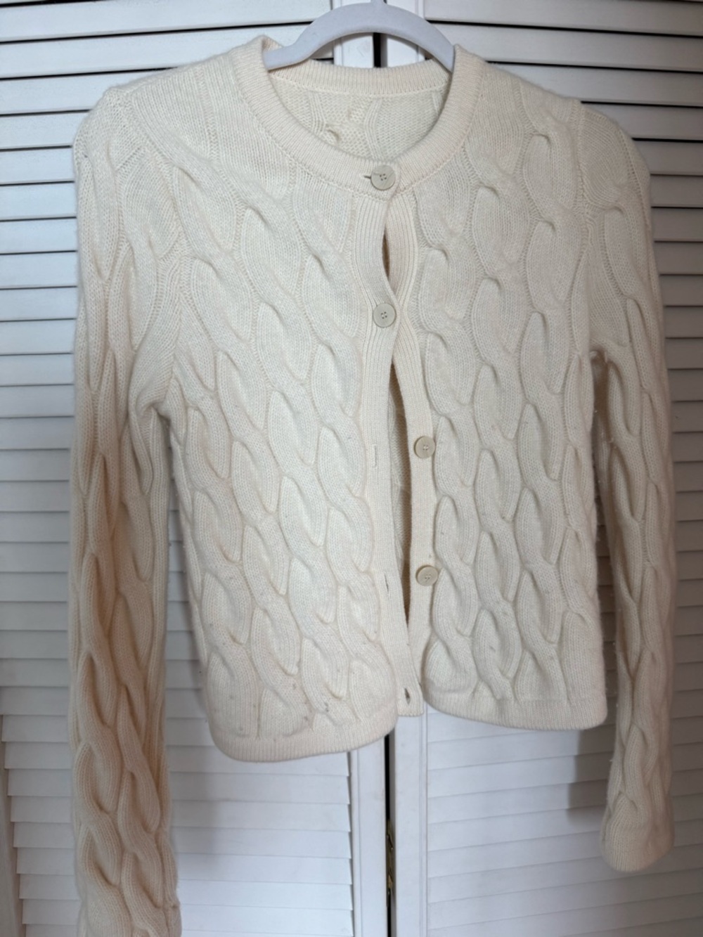 Theory Cream Cable-Knit Button Cardigan